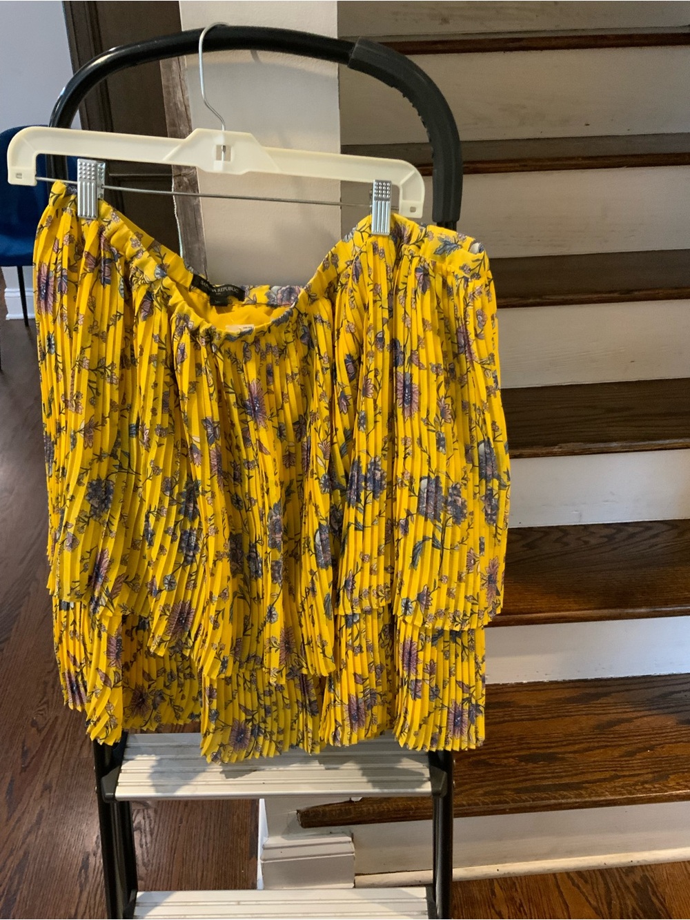 Banana Republic Yellow Pleated Floral Midi Skirt